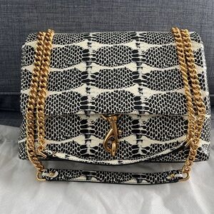 Rebecca Minkoff Black and White Shoulder Bag Edie Snake Print
